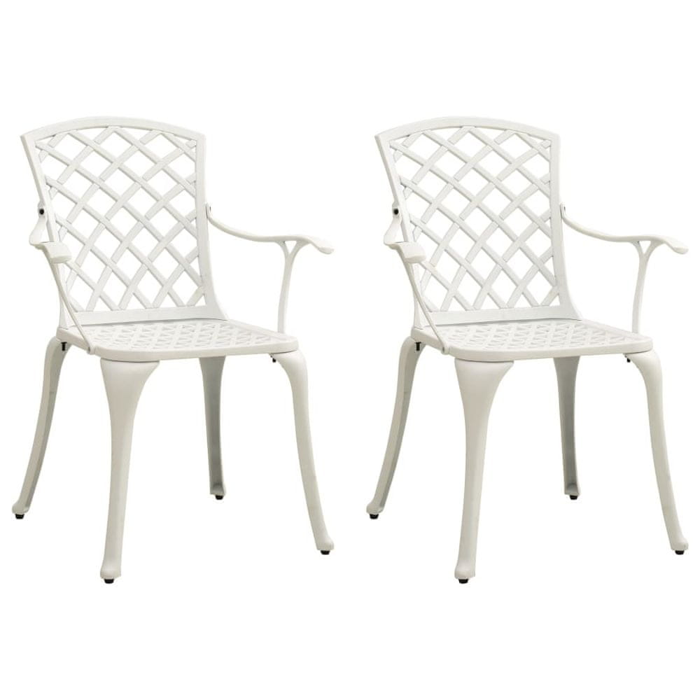 Vidaxl Záhradné stoličky 2 ks odlievaný hliník biele
